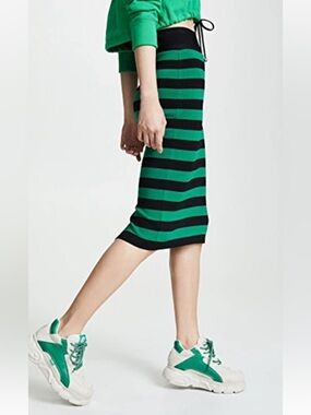 Veronica Beard Green and Black Striped Knit Pencil Skirt